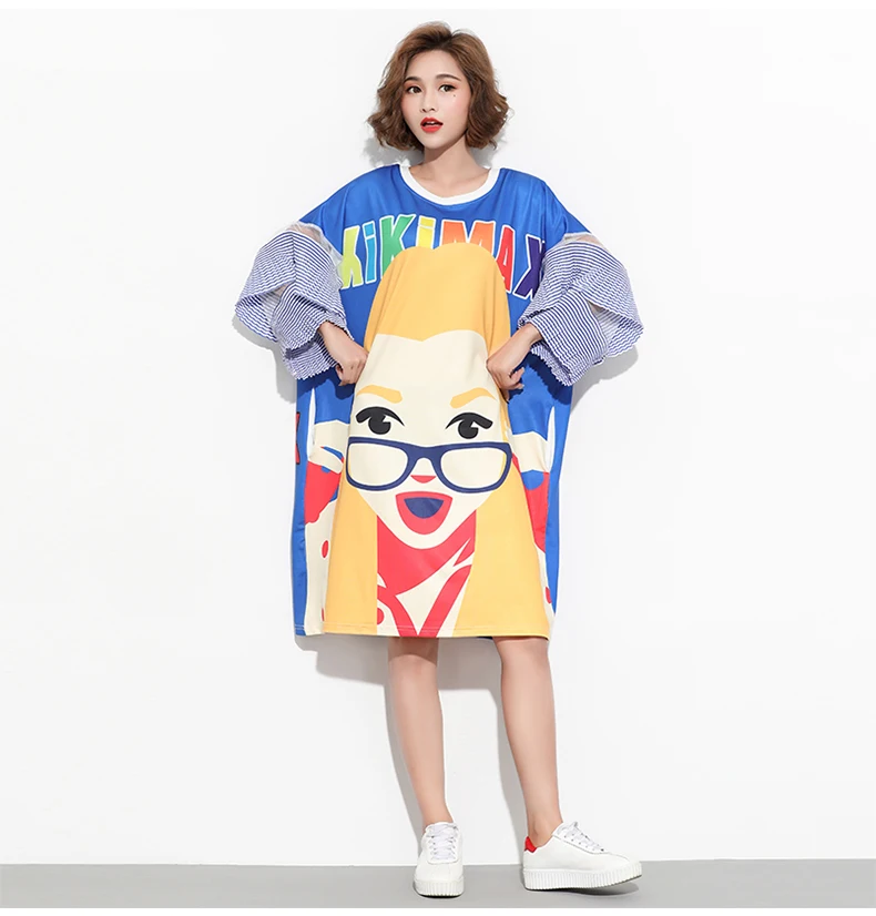 Women Big Size Loose Tee Shirt Dress Cartoon Printed Summer Pullovers Dress Mesh Ruffle Spliced T-Shirt Dresses
Women Big Size Loose Tee Shirt Dress Cartoon Printed Summer Pullovers Dress Mesh Ruffle Spliced T-Shirt Dresses
