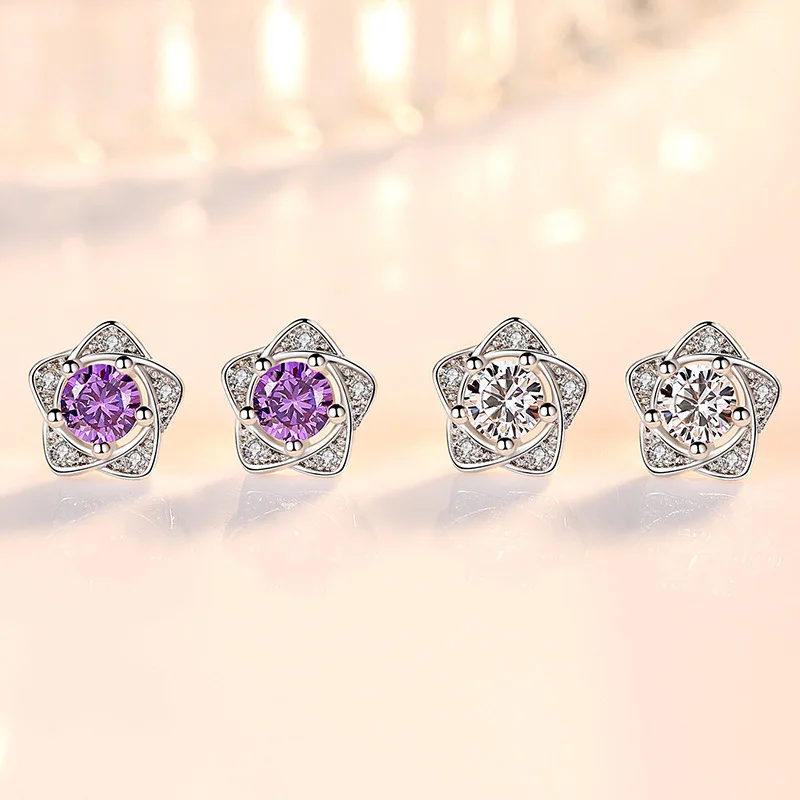 New Listing Cubic Zirconia Cute Flower Trendy Earring Silver Jewelry Five-pointed Stud Silver 925 Purple Earrings For Women
New Listing Cubic Zirconia Cute Flower Trendy Earring Silver Jewelry Five-pointed Stud Silver 925 Purple Earrings For Women