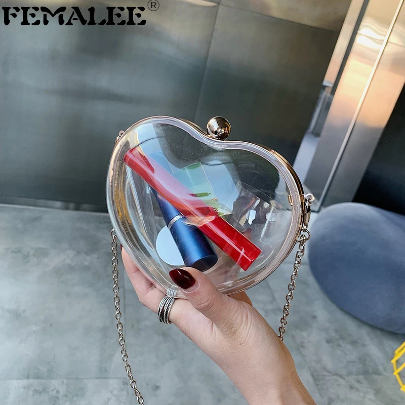 PVC Women Ladies Handbag Transparent Fairy Bag Acrylic Chains Crossbody Bags Heart Shaped Totes Money Purse Phone Key Clear Bags
PVC Women Ladies Handbag Transparent Fairy Bag Acrylic Chains Crossbody Bags Heart Shaped Totes Money Purse Phone Key Clear Bags