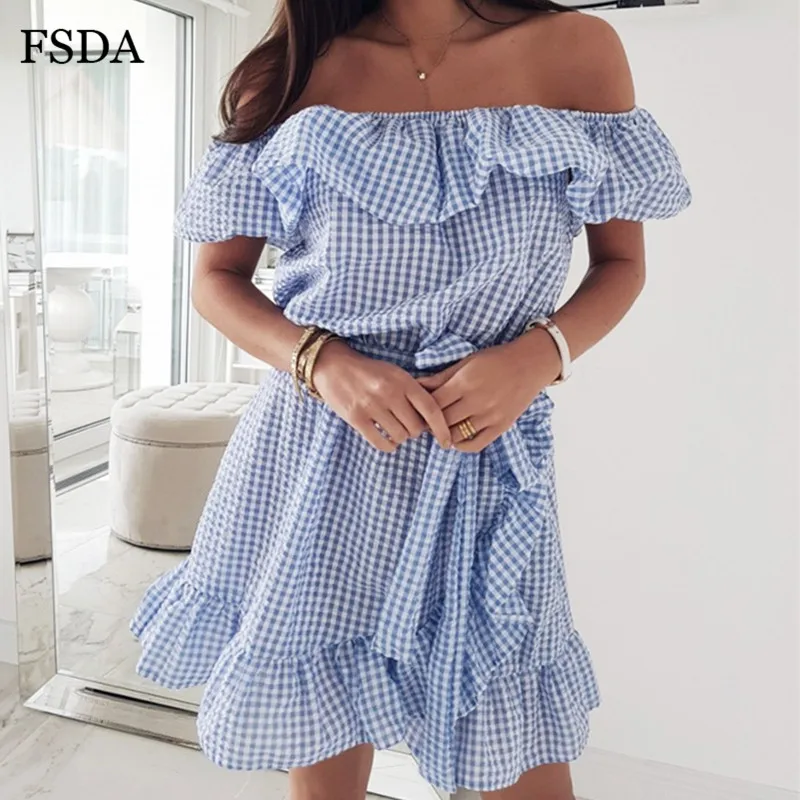 FSDA Plaid Ruffle Dress Off Shoulder Backless Summer Dress Sashes Bow Slash Neck Cotton Beach Casual Women Mini Dress Boho
FSDA Plaid Ruffle Dress Off Shoulder Backless Summer Dress Sashes Bow Slash Neck Cotton Beach Casual Women Mini Dress Boho