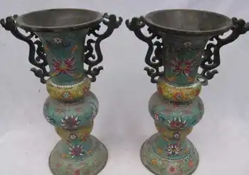 China Regius 100% Pure Bronze cloisonne trumpet loudhailer candlestick Vase Pair
China Regius 100% Pure Bronze cloisonne trumpet loudhailer candlestick Vase Pair