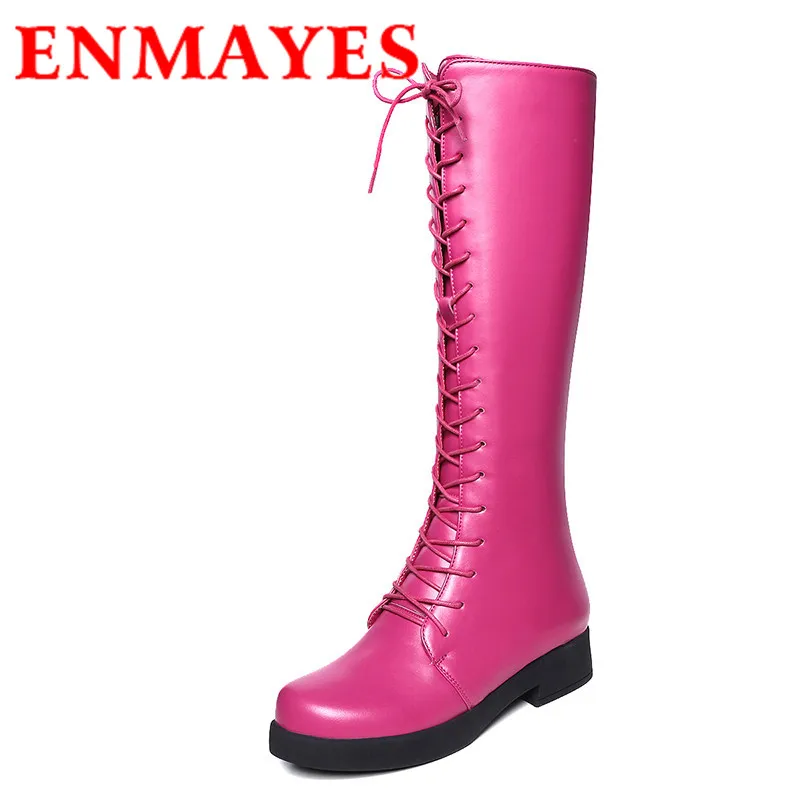 ENMAYES Fashion Girls Motorcycle Boots Low Heels Half Boots Women Flats Lace-up Knight Boots Black Red Sweet Platform Shoes
ENMAYES Fashion Girls Motorcycle Boots Low Heels Half Boots Women Flats Lace-up Knight Boots Black Red Sweet Platform Shoes