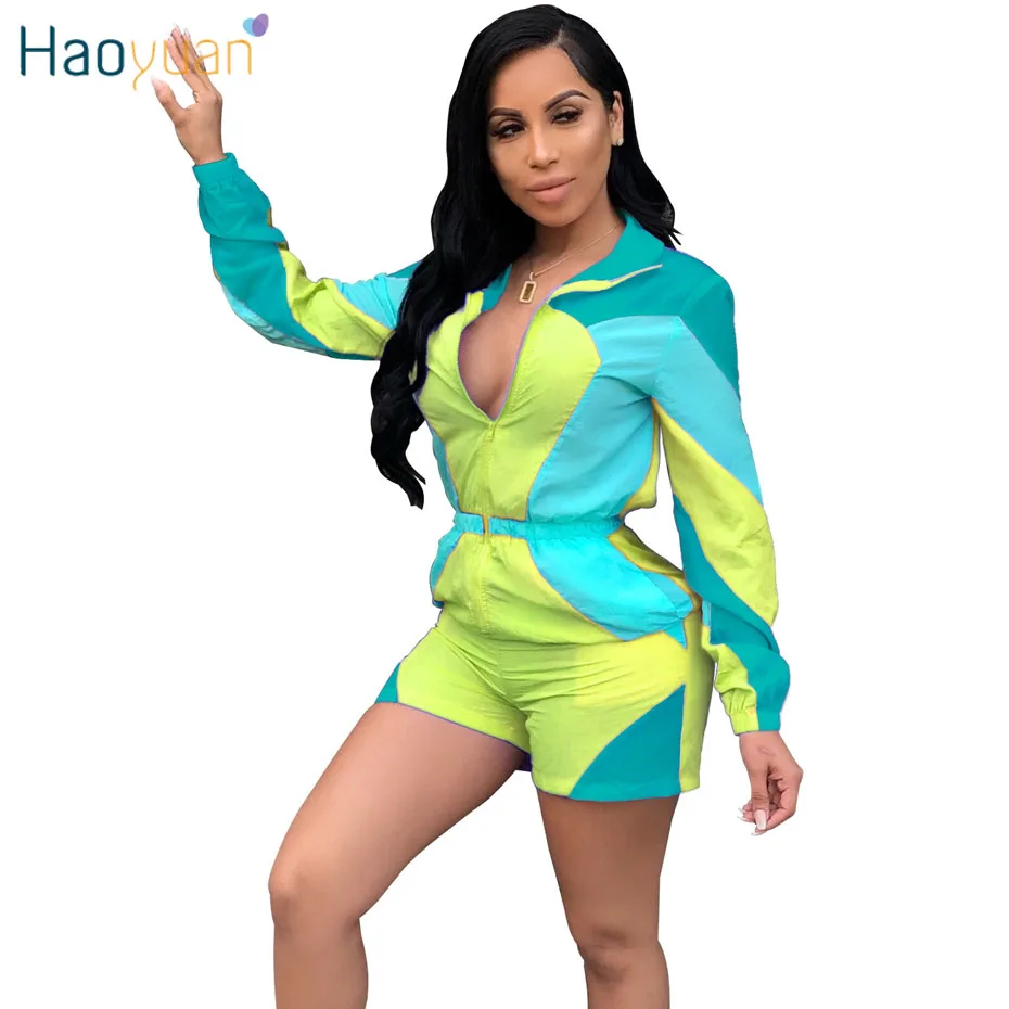 HAOYUAN Sunscreen Casual Loose Short Jumpsuit Women Body Front Zip Summer Overalls Plus Size Long Sleeve Shorts Rompers Playsuit
HAOYUAN Sunscreen Casual Loose Short Jumpsuit Women Body Front Zip Summer Overalls Plus Size Long Sleeve Shorts Rompers Playsuit