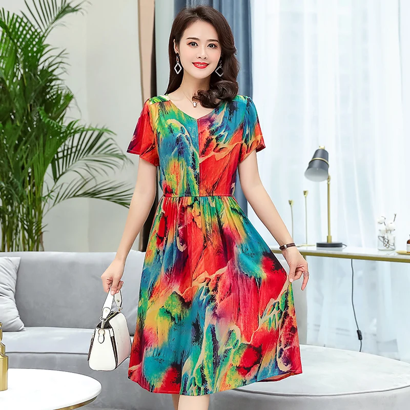 2019 Spring Summer Casual Dress Women V Neck Short sleeve A Line Print Dress Female Elegant Waist Party Vestidos
2019 Spring Summer Casual Dress Women V Neck Short sleeve A Line Print Dress Female Elegant Waist Party Vestidos