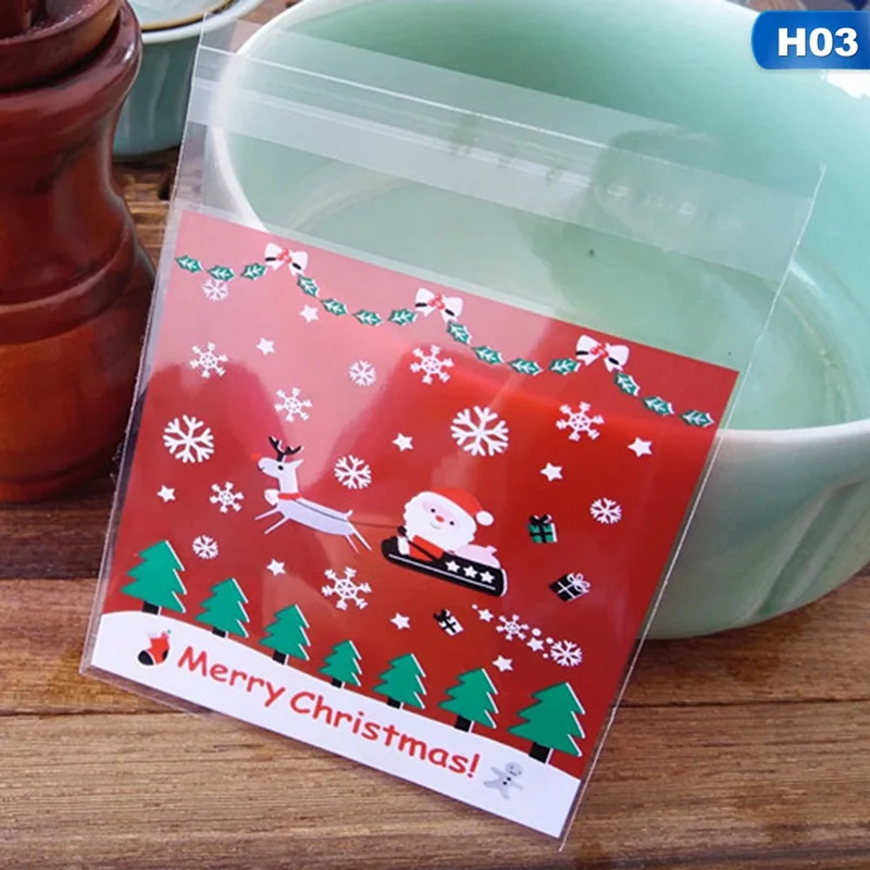 100pc christmas plastic bag cute cartoon gifts bags xmas cookie