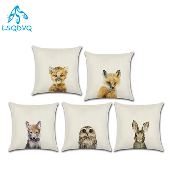 

Cute Cartoon Lovely Animals Fox Owl Deer Rabbit Linen Square Sofa Pillow Cushion Case Cover Decoration Chair Bedroom 45x45cm