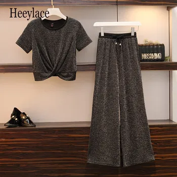 5xl plus size Summer Fashion 2 Pieces Set Women Short Sleeve Top and wide leg Long Pants set Designer lounge wear chandal mujer
5xl plus size Summer Fashion 2 Pieces Set Women Short Sleeve Top and wide leg Long Pants set Designer lounge wear chandal mujer