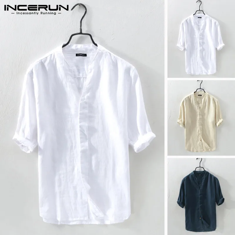 INCERUN 2020 Thin Section New Men Short Sleeve Stand Collar Solid Color Shirt Half Sleeve Shirt Men Loose Retro Literary Camisas
INCERUN 2020 Thin Section New Men Short Sleeve Stand Collar Solid Color Shirt Half Sleeve Shirt Men Loose Retro Literary Camisas
