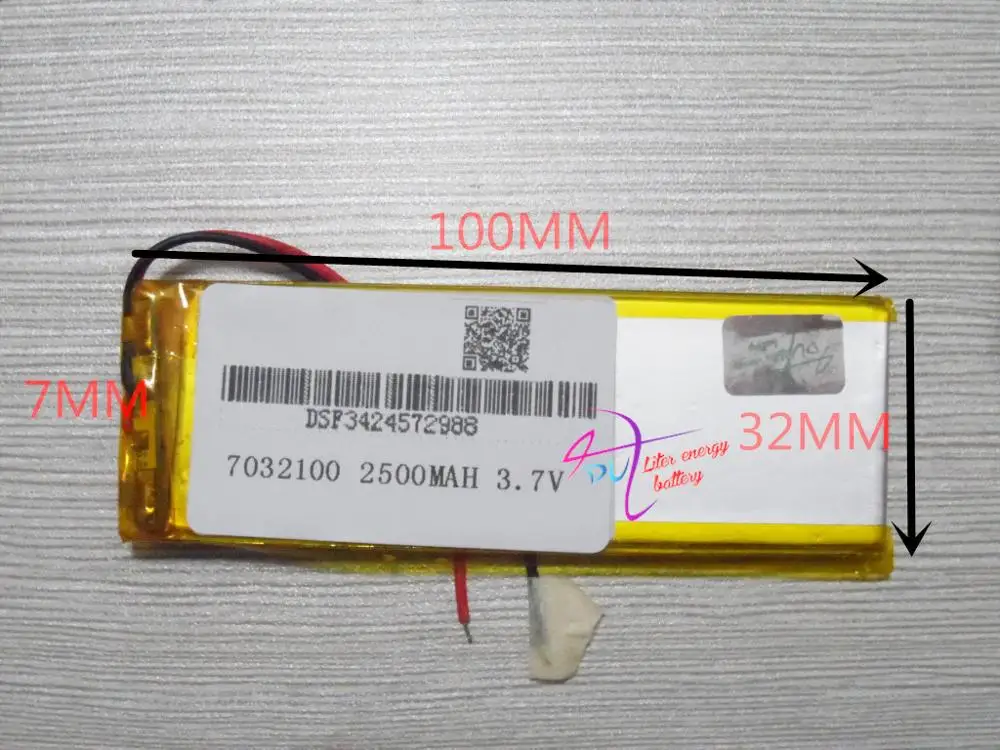 3.7V polymer lithium battery 7032100 2500MAH MP5 MP4 mobile power mobile DVD electronic equipment
3.7V polymer lithium battery 7032100 2500MAH MP5 MP4 mobile power mobile DVD electronic equipment