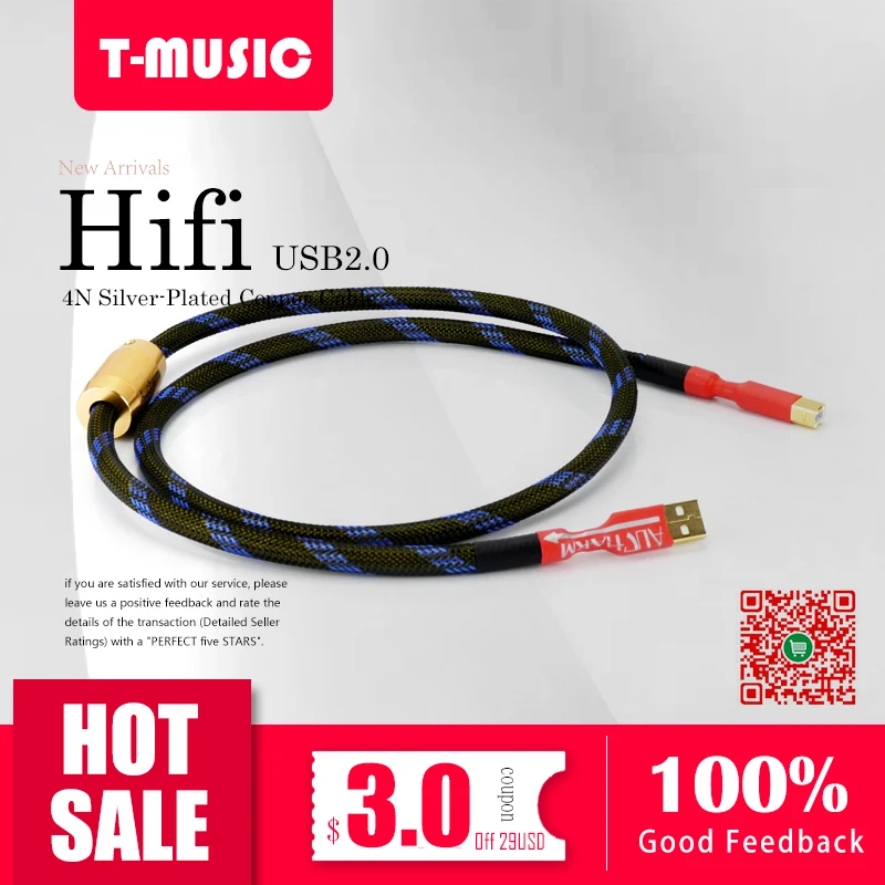 1 шт. Hi Fi аудио Tpye 4N посеребренный медный usb кабель с магнитным кольцом и защитой от