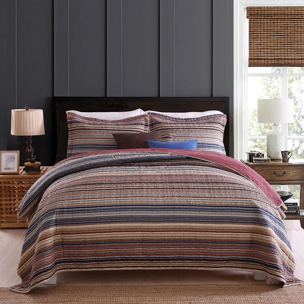 CHAUSUB Cotton BedSpread Quilt Set 3pcs Coverlet Stripe Printed Quilts quilted Bed Cover Sheet Pillowcase King Size Blanket
CHAUSUB Cotton BedSpread Quilt Set 3pcs Coverlet Stripe Printed Quilts quilted Bed Cover Sheet Pillowcase King Size Blanket