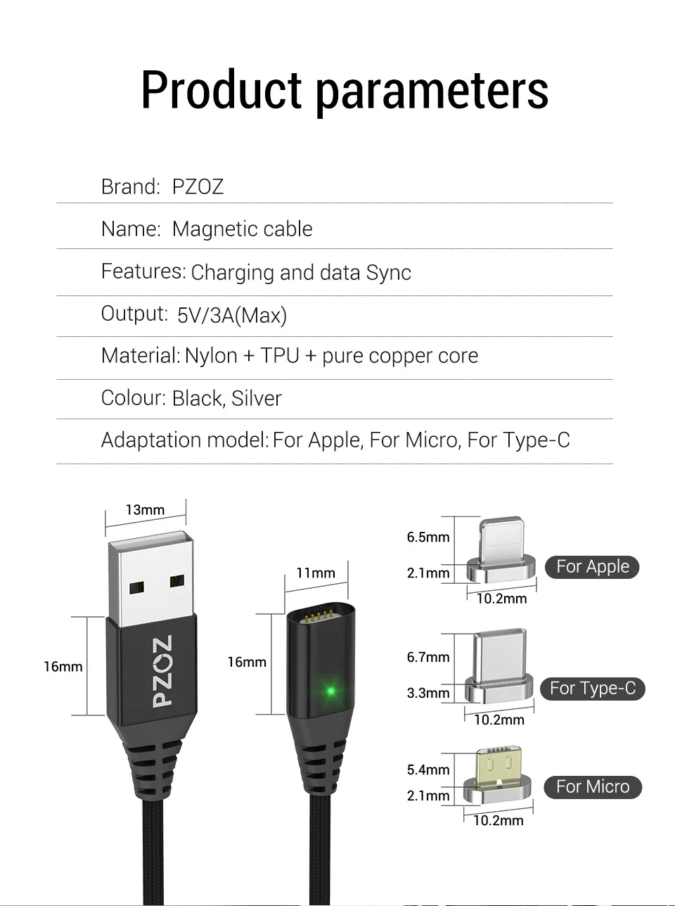 Magnetic Micro USB, Type C, Lightning to USB Cable HTB1peZHX.CF3KVjSZJnq6znHFXaH.jpg - Magnetic Micro USB, Type C, Lightning to USB Cable