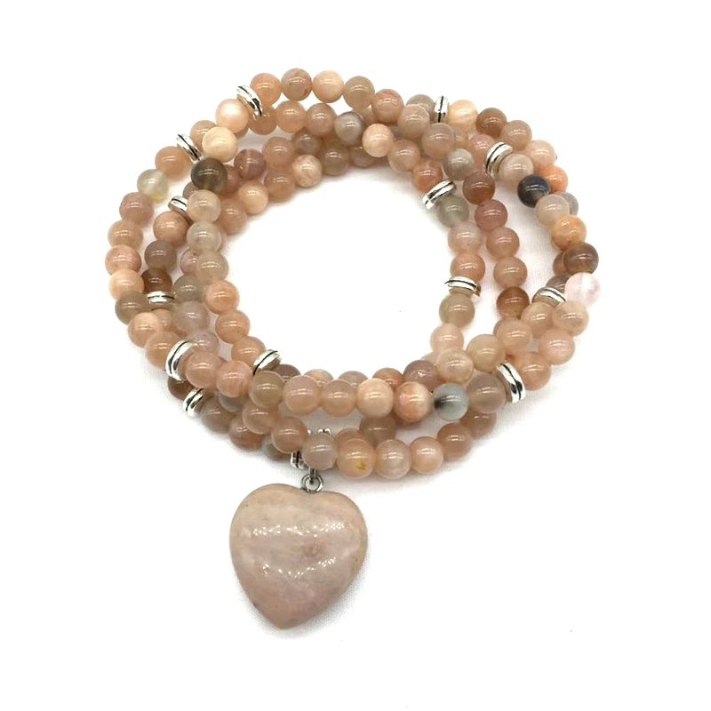 Красочные модные бусы браслеты эластичная Мала ожерелье для йоги Sun Stone Moonstone