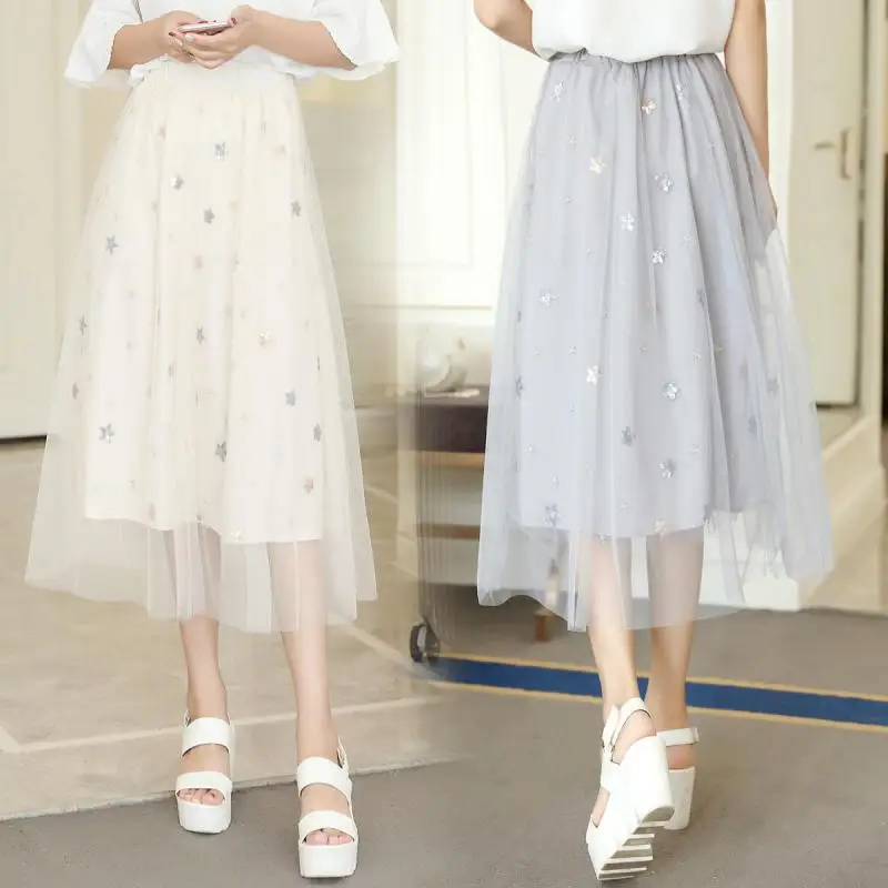Ailegogo New Spring Women Stars Midi Mesh Skirt Korean Style Sweet Patchwork Skirts High Waist Medium Long Lady Beige Skirts
Ailegogo New Spring Women Stars Midi Mesh Skirt Korean Style Sweet Patchwork Skirts High Waist Medium Long Lady Beige Skirts