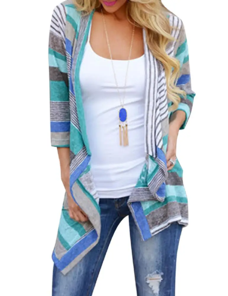 MISSKY 2018 New Women Asymmetrically Striped Stitching Three Quarter Sleeve Cardigan Breathable Tops 2 Colors
MISSKY 2018 New Women Asymmetrically Striped Stitching Three Quarter Sleeve Cardigan Breathable Tops 2 Colors