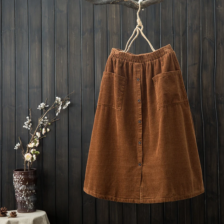Corduroy Single-breasted elastic waist pocket vintage A-Line skirt mori girl 2018 autumn
Corduroy Single-breasted elastic waist pocket vintage A-Line skirt mori girl 2018 autumn
