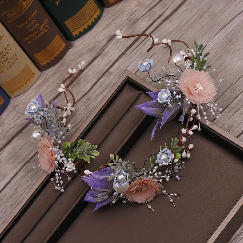 clearance blue mori silk yarn simulation flower wreath garland for bride wedding hair decoration head jewelry accessories | Украшения и