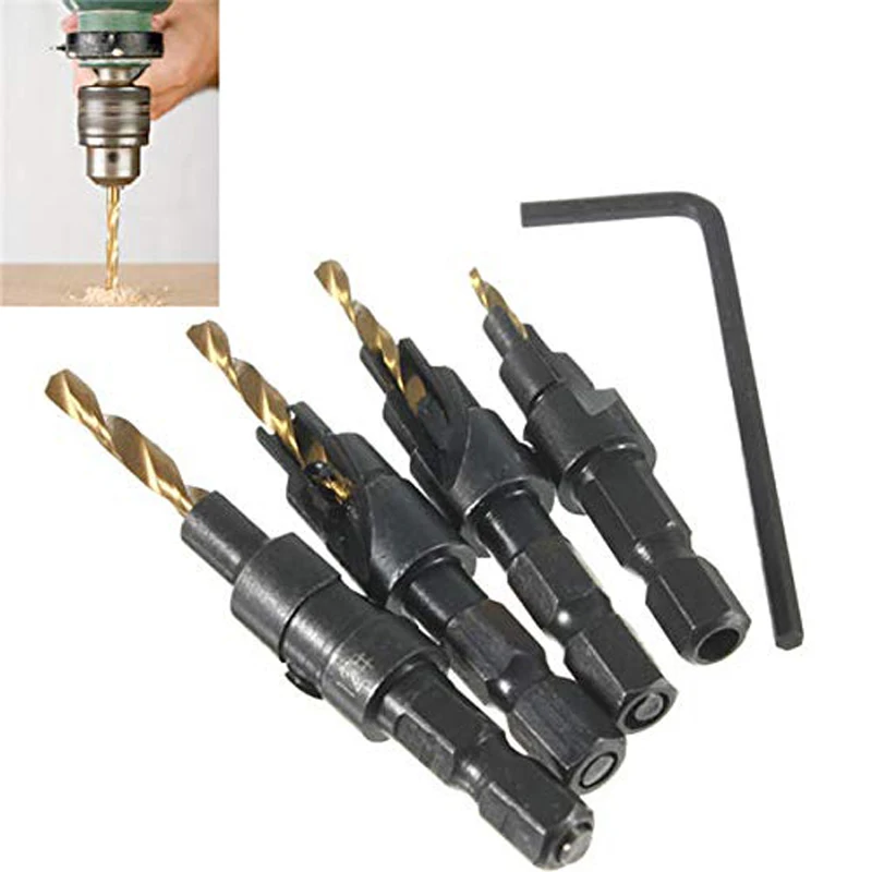 4pcs Countersink Drill Woodworking Drill Bit Set Drilling Pilot Holes For Screw Sizes #6 #8 #10 #12
4pcs Countersink Drill Woodworking Drill Bit Set Drilling Pilot Holes For Screw Sizes #6 #8 #10 #12