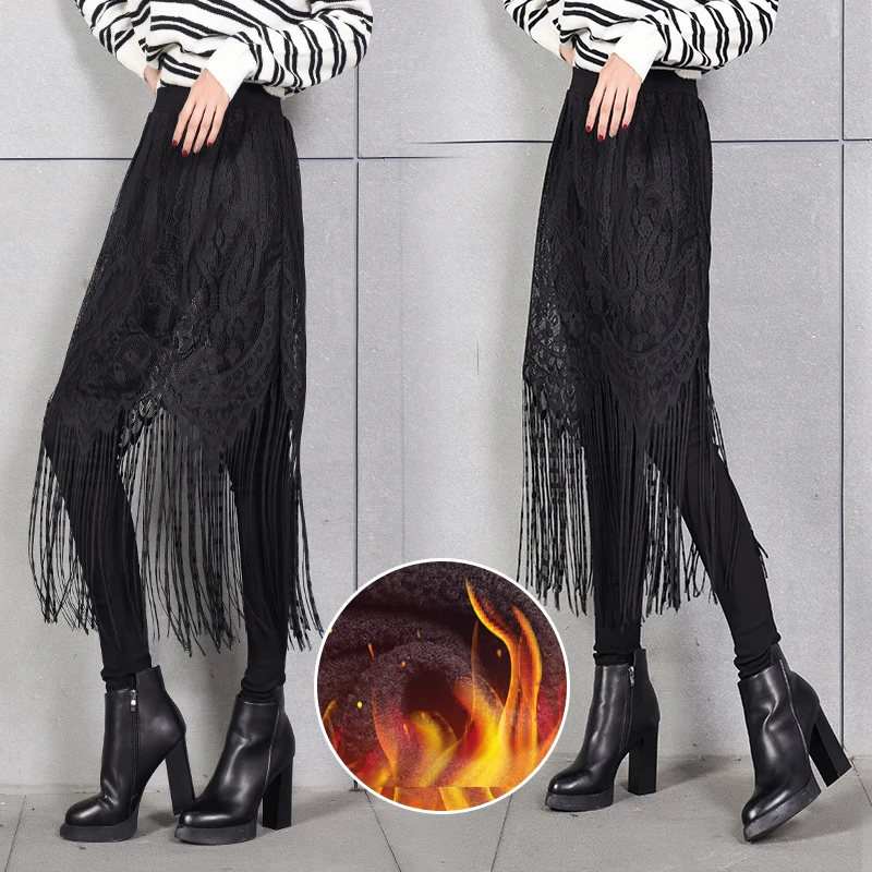 WKOUD Winter Tassel Leggings For Women Thickening Fleeces Lace Skirt With Pants Hot High Elastic Skirts Leggings Black P8106
WKOUD Winter Tassel Leggings For Women Thickening Fleeces Lace Skirt With Pants Hot High Elastic Skirts Leggings Black P8106