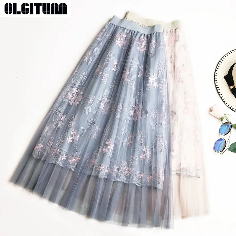New 2019 Summer High Quality Elegant Long Pleated Skirt Women Floral Embroidery A-line Lace Mesh Skirt Women Midi Skirt
New 2019 Summer High Quality Elegant Long Pleated Skirt Women Floral Embroidery A-line Lace Mesh Skirt Women Midi Skirt