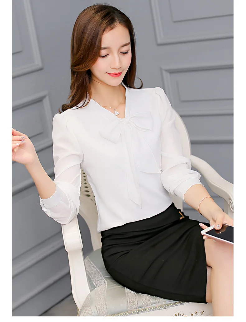 Autumn 2019 Women White Shirt Long Sleeve Black Shirt Korean Women Clothing Streetwear Slim Chiffon Blouse Elegant Women Tops 19