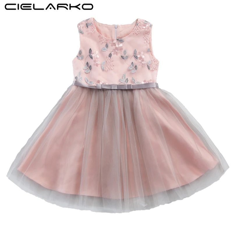 Цельнокроеное платье для девочек с вышивкой из тюля детские платья цветочной