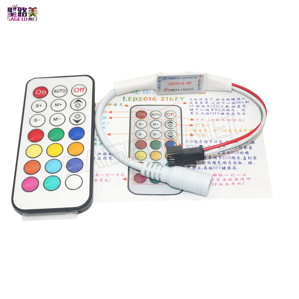For Full Color RGB Led Strip Light Tape Ribbon 21keys DC5V 12V WS2811 WS2812 1903 RF LED Controller Led Pixel Controller
For Full Color RGB Led Strip Light Tape Ribbon 21keys DC5V 12V WS2811 WS2812 1903 RF LED Controller Led Pixel Controller