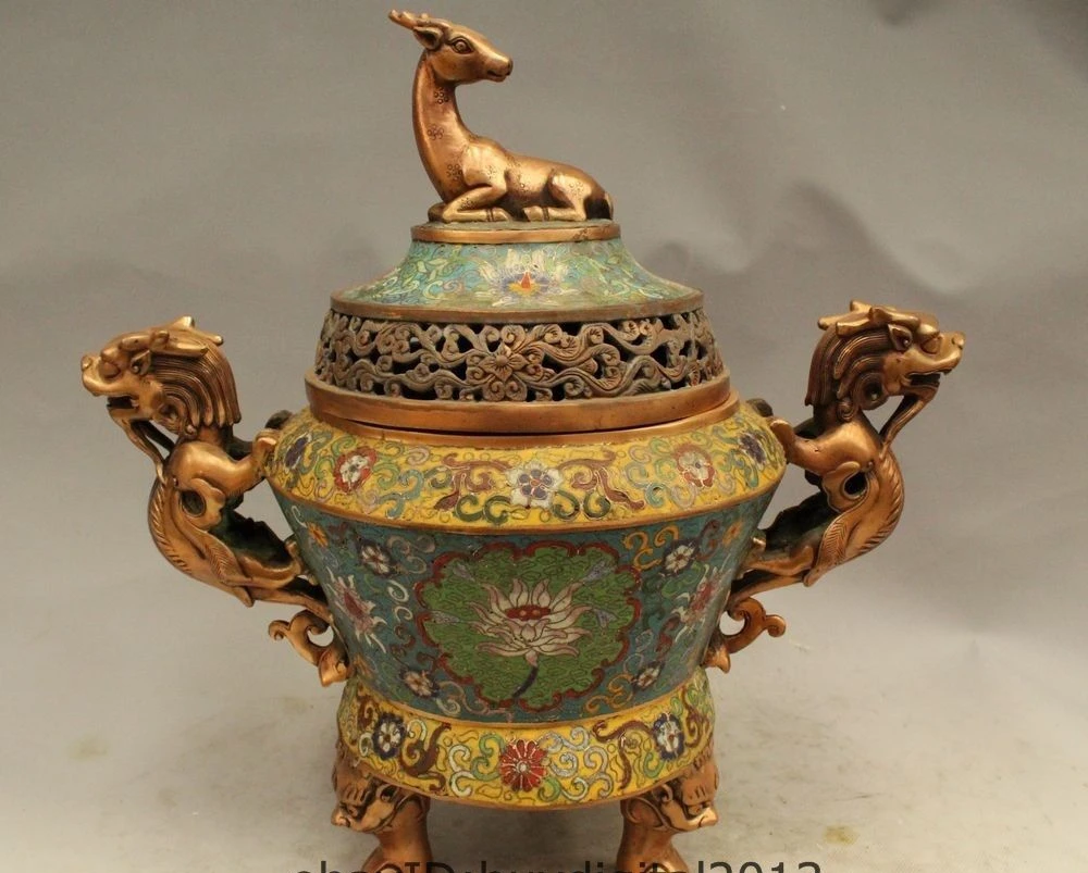 15" Marked China Cloisonne Enamel Bronze Gild Dragon Deer Incense Burner Censer
15" Marked China Cloisonne Enamel Bronze Gild Dragon Deer Incense Burner Censer