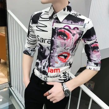 2019 Character Print Shirt Korea Slim Fit Shirts Men Camisa Masculina Casual Party Club Chemise Homme Streetwear Camisas
2019 Character Print Shirt Korea Slim Fit Shirts Men Camisa Masculina Casual Party Club Chemise Homme Streetwear Camisas