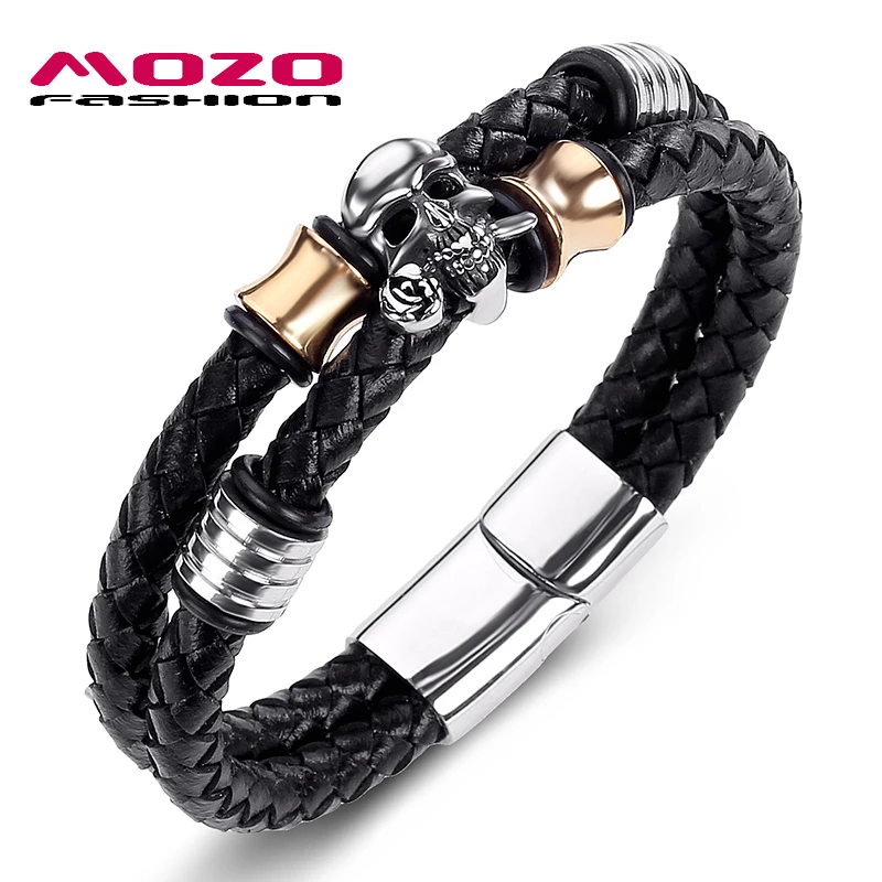 MOZO FASHION Men Bracelet Braided Leather Rope Chain Stainless Steel Skull Bracelet Male Punk Bangle Skeleton Jewelry PS2063
MOZO FASHION Men Bracelet Braided Leather Rope Chain Stainless Steel Skull Bracelet Male Punk Bangle Skeleton Jewelry PS2063
