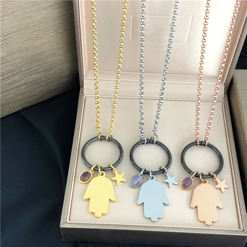 Stainless Steel Hoop Necklace Star Jewelry Natural Stone Long Chain Sweater Necklace Fashion Pendant Necklace Women Chokers
Stainless Steel Hoop Necklace Star Jewelry Natural Stone Long Chain Sweater Necklace Fashion Pendant Necklace Women Chokers