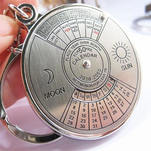 

50 Years Perpetual Calendar Keyring Keychain Silver Alloy Key Ring Keyfob Decoration 8OU9