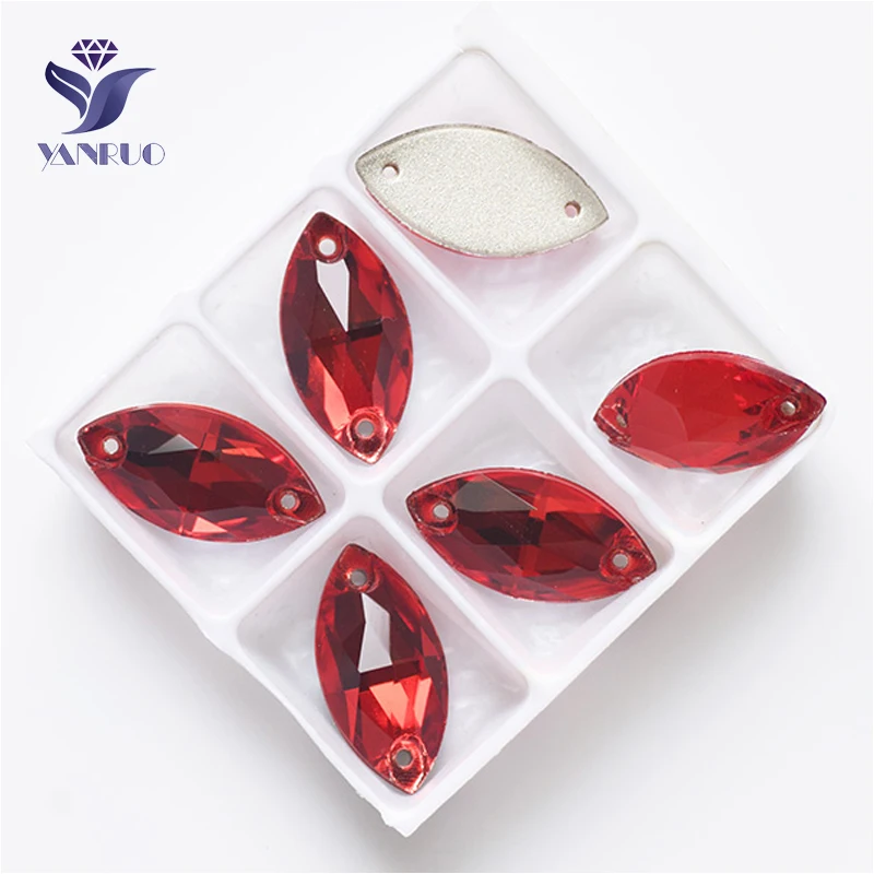 YANRUO 3223 All Sizes Lt.Siam Navette Flatback Crystal Strass Glass Sewing Rhinestone For Clothes Sew On Stones |