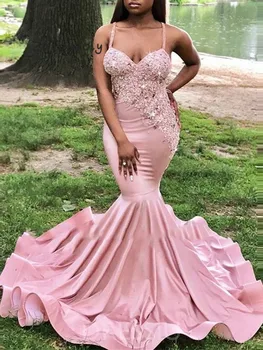 African Plus Size Evening Dress Pink Spaghetti Straps Satin Tight Evening Gowns With Appliques Beaded Sexy Backless Prom Dress
African Plus Size Evening Dress Pink Spaghetti Straps Satin Tight Evening Gowns With Appliques Beaded Sexy Backless Prom Dress