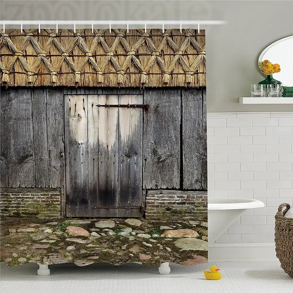 Rustic Decorations Shower Curtain Old Wood Barn Door With Nature