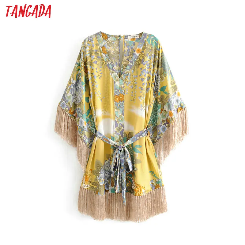 Tangada fashion women flower print kimono dress v neck tassels long sleeve ladies bow sashes short dress vestidos 4D01
Tangada fashion women flower print kimono dress v neck tassels long sleeve ladies bow sashes short dress vestidos 4D01