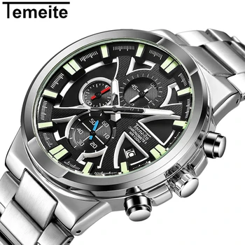 

TEMEITE Top Brand Luxury Chronograph Quartz Watch Men Working 3 Sub-dials 6 Hands Date Fashion Sports Wrist Watches Male Clock