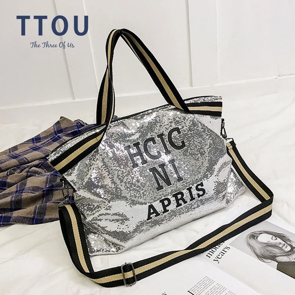 Fashion Women Bling Sequins Shoulder Bags Big Capacity Casual Handbag for Lady Travel Large Tote Letter Printed Crossbody Bags
Fashion Women Bling Sequins Shoulder Bags Big Capacity Casual Handbag for Lady Travel Large Tote Letter Printed Crossbody Bags