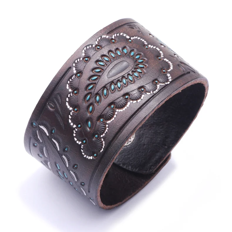 Mens Bracelets 2018 New Imprinted Oil Wide Leather Jewelry Punk Braceletes Snap Button Charm Jewelry Gifts for Men Wedding Gift
Mens Bracelets 2018 New Imprinted Oil Wide Leather Jewelry Punk Braceletes Snap Button Charm Jewelry Gifts for Men Wedding Gift