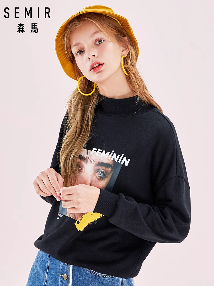 SEMIR Women Retro Portrait Mock-turtleneck Sweatshirt Women's Dropped Shoulder Sweatshirt with Ribbed Cuff and Hem Hoodies
SEMIR Women Retro Portrait Mock-turtleneck Sweatshirt Women's Dropped Shoulder Sweatshirt with Ribbed Cuff and Hem Hoodies