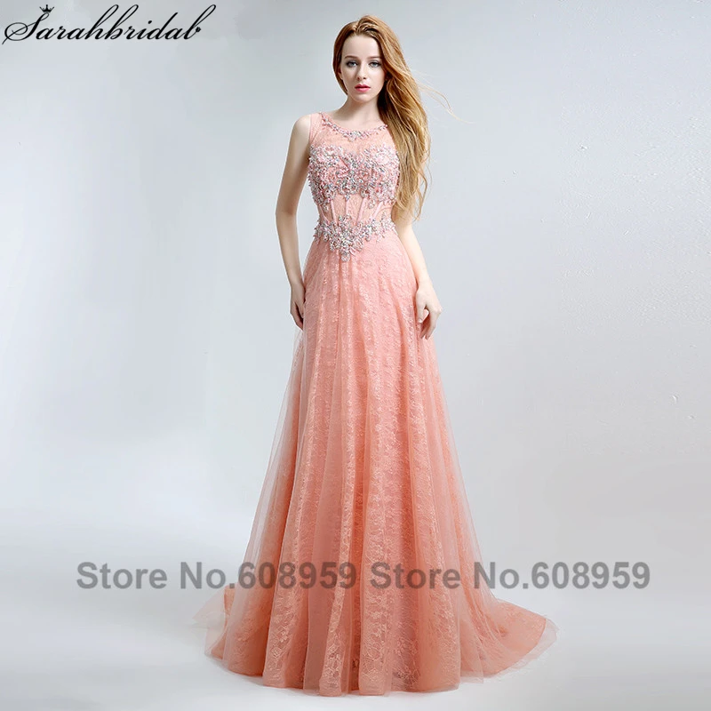 Sexy See Through Lace Coral Long Evening Dresses Real Photo Party Gown Sheer Crystal Sequins Vestidos De Noche LSX158
Sexy See Through Lace Coral Long Evening Dresses Real Photo Party Gown Sheer Crystal Sequins Vestidos De Noche LSX158