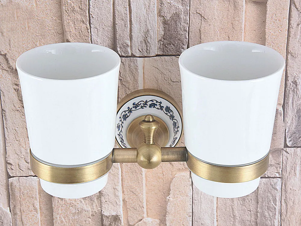 Wall Mounted Vintage Retro Antique Brass Bathroom Toothbrush Holder Set Bathroom Accessory Dual Ceramic Cup mba780 
Wall Mounted Vintage Retro Antique Brass Bathroom Toothbrush Holder Set Bathroom Accessory Dual Ceramic Cup mba780