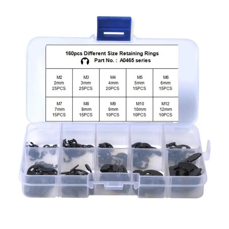 VODOOL 160Pcs/Box M2 M3 M4 M5 M6 M7 M8 M9 M10 M12 Carbon Spring Steel E-clip Snap Ring Assortment Circlip Retaining Ring Kit
VODOOL 160Pcs/Box M2 M3 M4 M5 M6 M7 M8 M9 M10 M12 Carbon Spring Steel E-clip Snap Ring Assortment Circlip Retaining Ring Kit