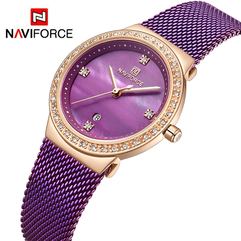 Часы NAVIFORCE женские повседневные водонепроницаемые с сетчатым ремешком кварцевые