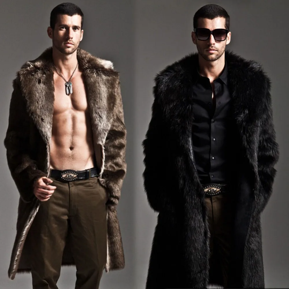 Мужское меховое пальто зимняя верхняя одежда из искусственного меха с одной