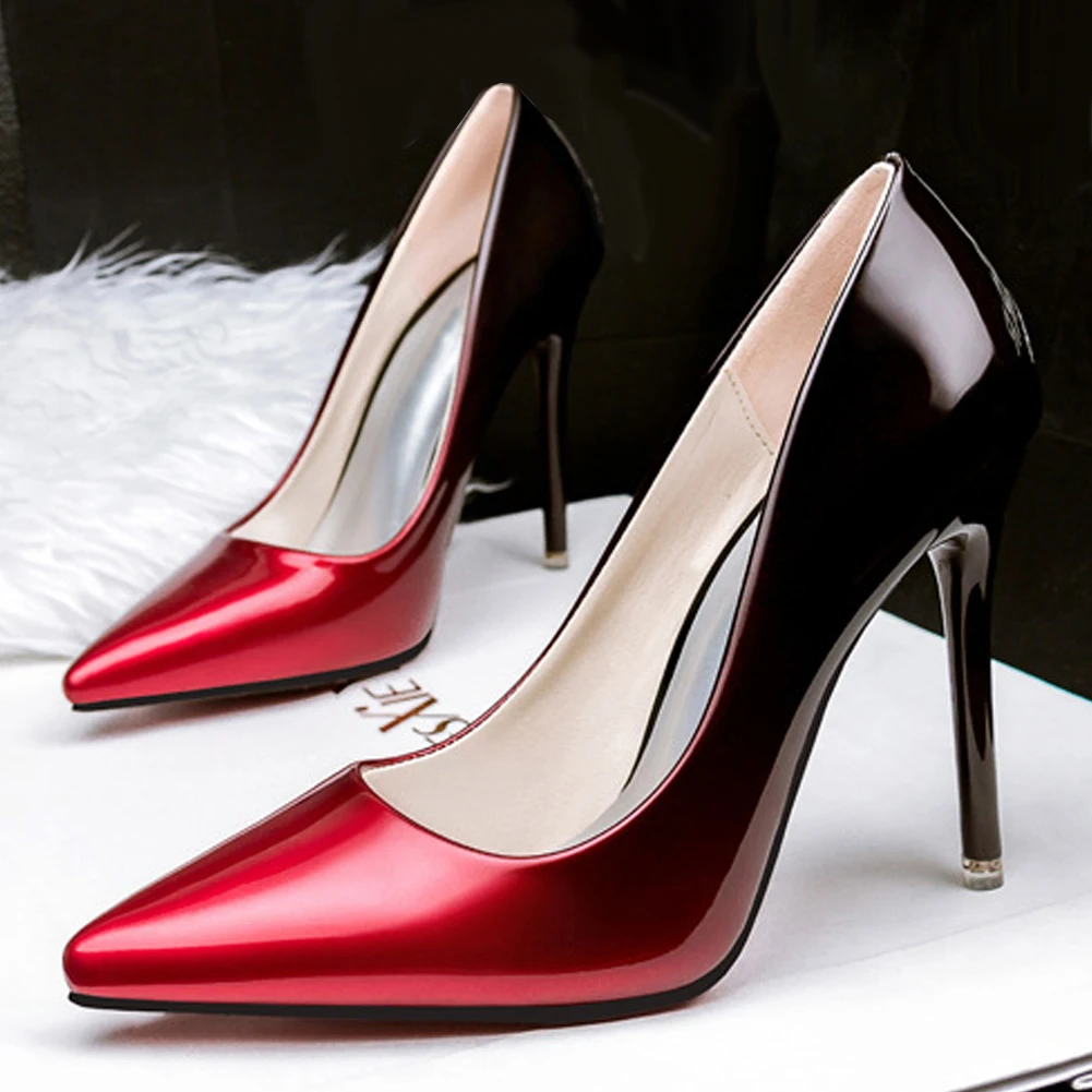 Fashion Elegant Faux Leather Pointed Toe High Heels Women OL Stiletto Shoes