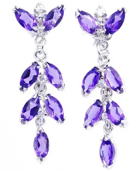 

Natural real amethyst leaves drop earring Free shipping 925 sterling silver 0.12ct*14pcs gemstone Fine jewelry X204172