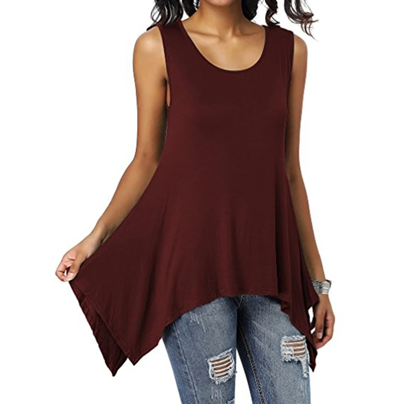 Summer Womens Sleeveless Solid Vest Irregular Casual Holiday Blouse Tops T-shirt