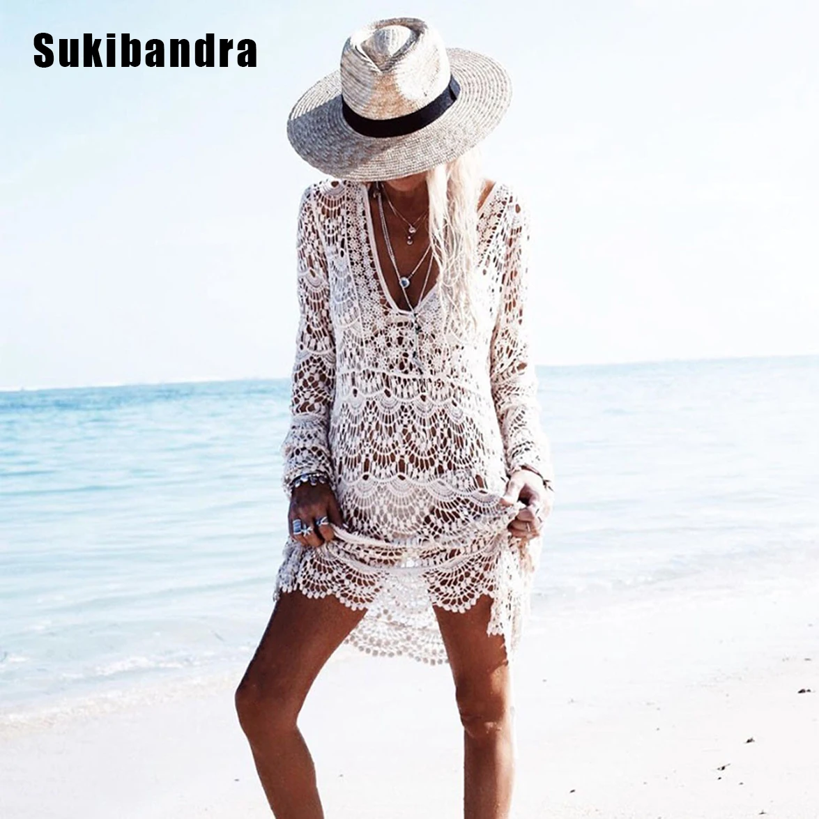 Sukibandra Sexy Ladies White Handmade Crochet Summer Beach Lace Dress Women Long Sleeve Hollow Out Boho Bohemian V Neck Dress
Sukibandra Sexy Ladies White Handmade Crochet Summer Beach Lace Dress Women Long Sleeve Hollow Out Boho Bohemian V Neck Dress