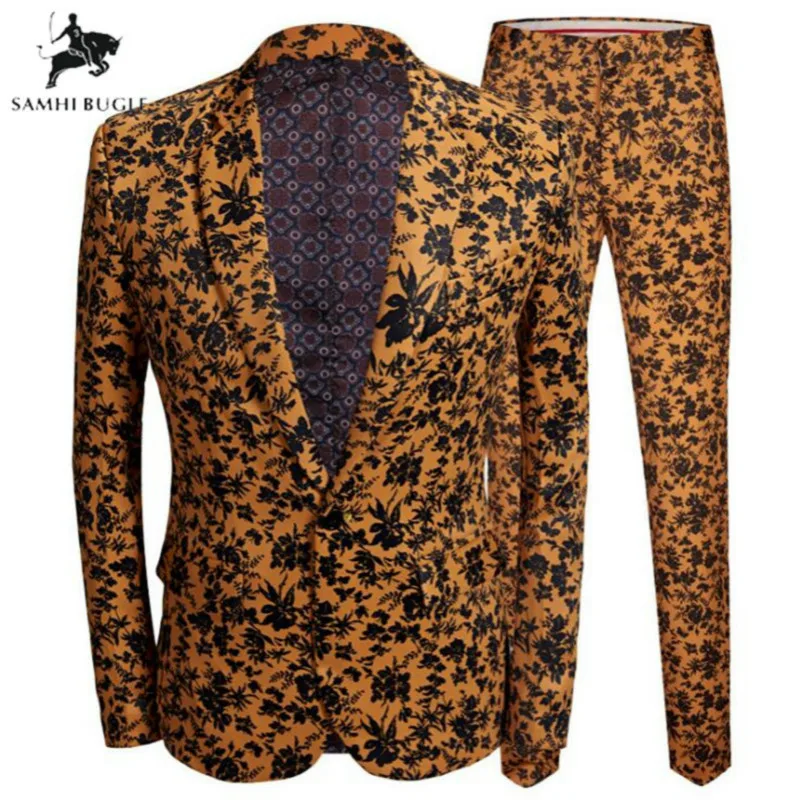 Yellow Suit Men Chinese Style Leaves Print 2 Pieces Set Latest Coat + Pant Designs Wedding Stage Singer Slim Fit Costume
Yellow Suit Men Chinese Style Leaves Print 2 Pieces Set Latest Coat + Pant Designs Wedding Stage Singer Slim Fit Costume